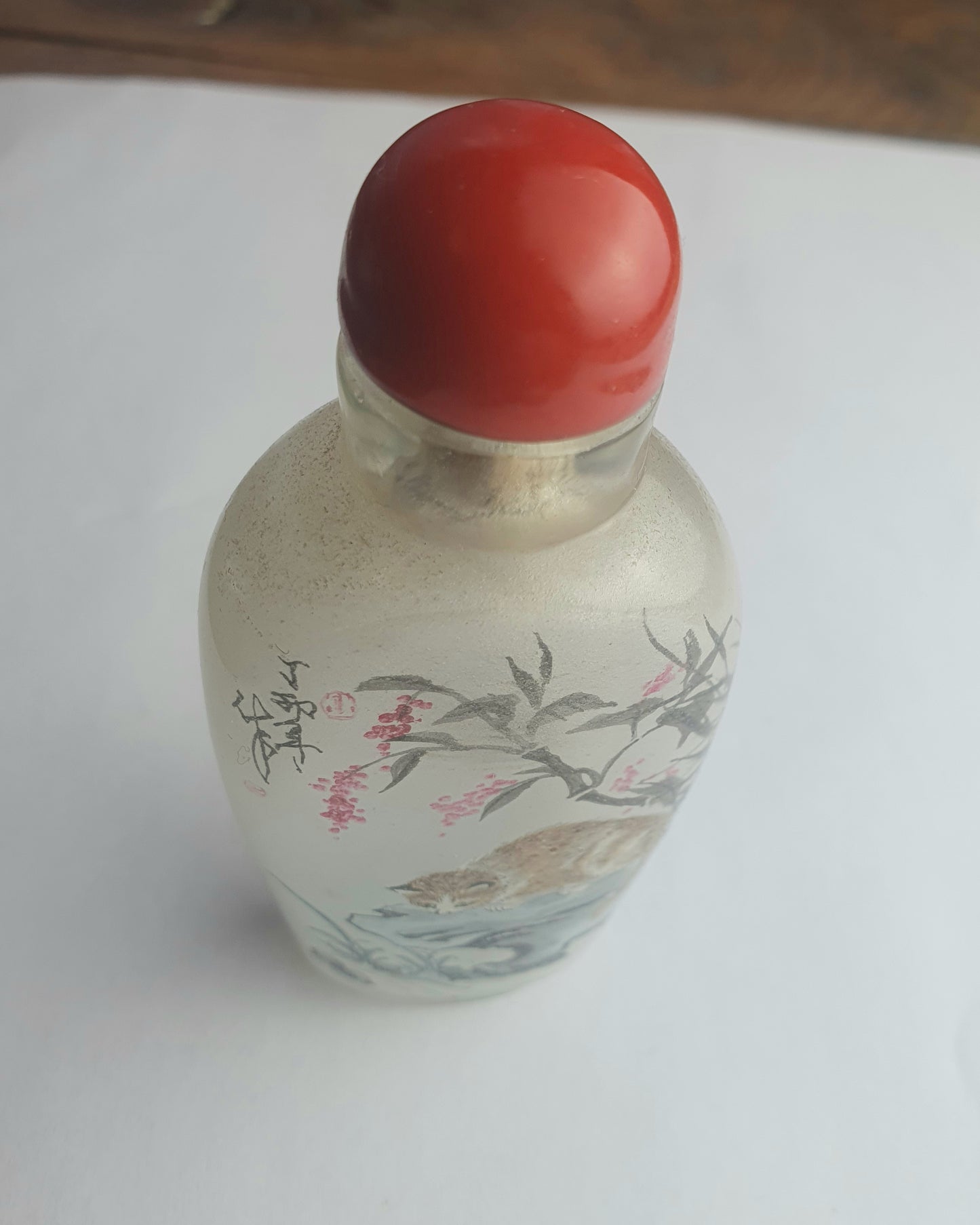 Nice Signed Antique Chinese Inside Painted Glass Snuff Bottle - Cats and Rabbits