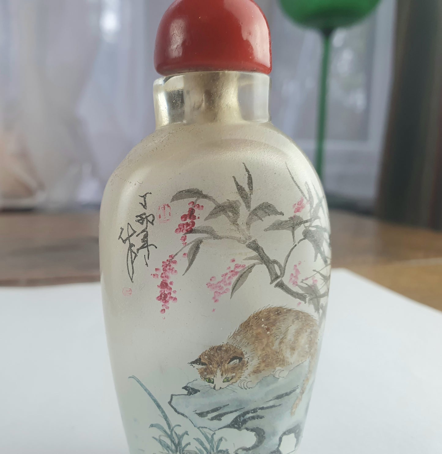 Nice Signed Antique Chinese Inside Painted Glass Snuff Bottle - Cats and Rabbits