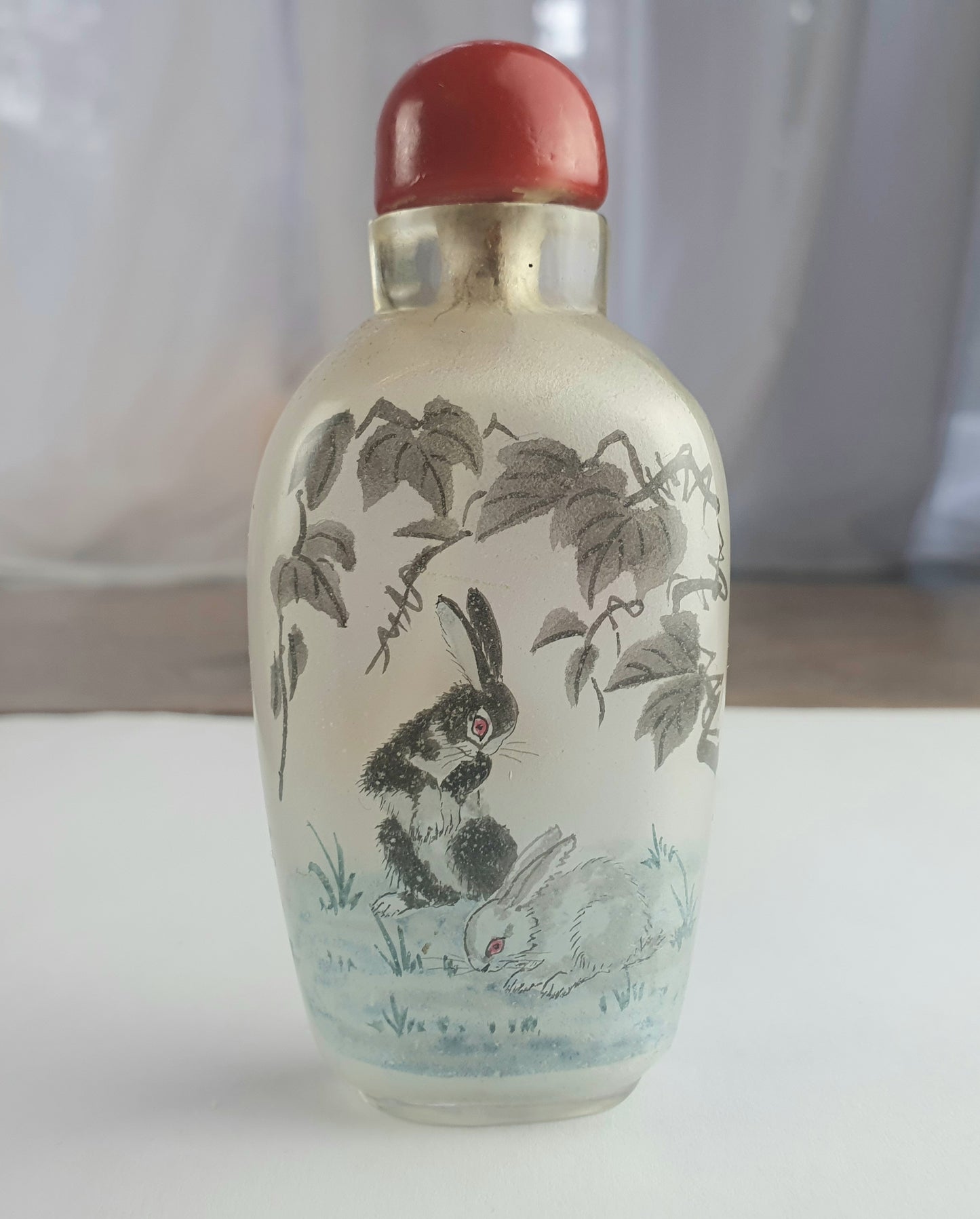 Nice Signed Antique Chinese Inside Painted Glass Snuff Bottle - Cats and Rabbits