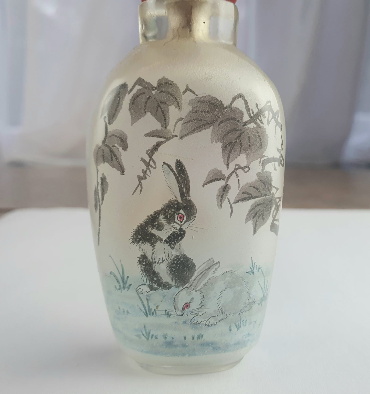 Nice Signed Antique Chinese Inside Painted Glass Snuff Bottle - Cats and Rabbits