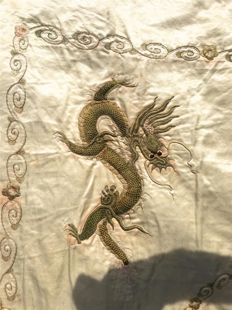A Fine Antique Chinese Silk Embroidered Wall Hanging of Dragons
