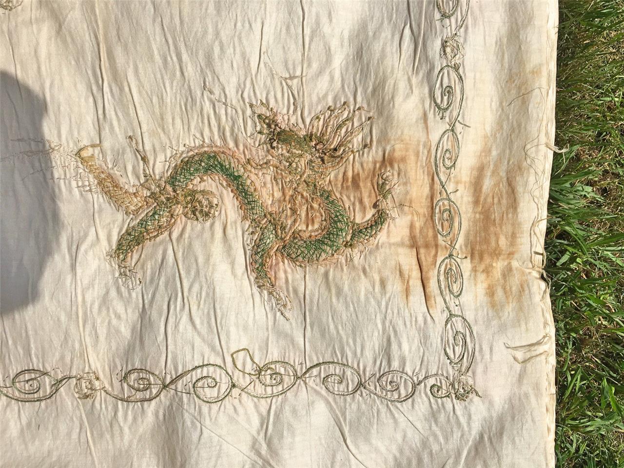 A Fine Antique Chinese Silk Embroidered Wall Hanging of Dragons