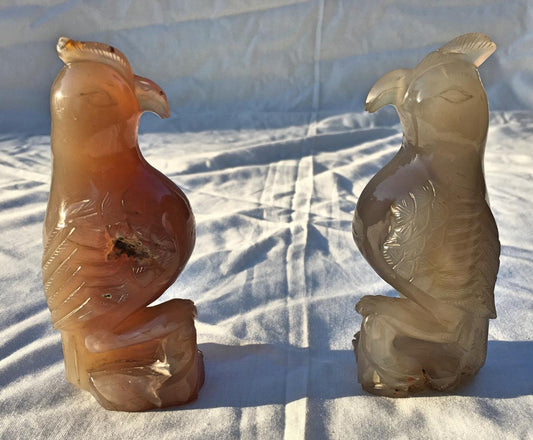Antique Chinese Pair of Celdon Jade Parrots, Qing Dynasty, 19th/20th Century